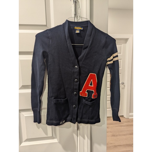 Ralph Lauren Rugby Cardigan XS Unisex Navy Varsity/Elbow Patch  Rare Preppy - Picture 1 of 7